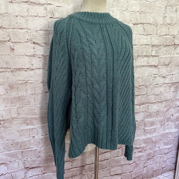 Urban Outfitters Womens Teal Cold Shoulder Sweater Chunky Cable Knit Size S NEW - Picture 3 of 12